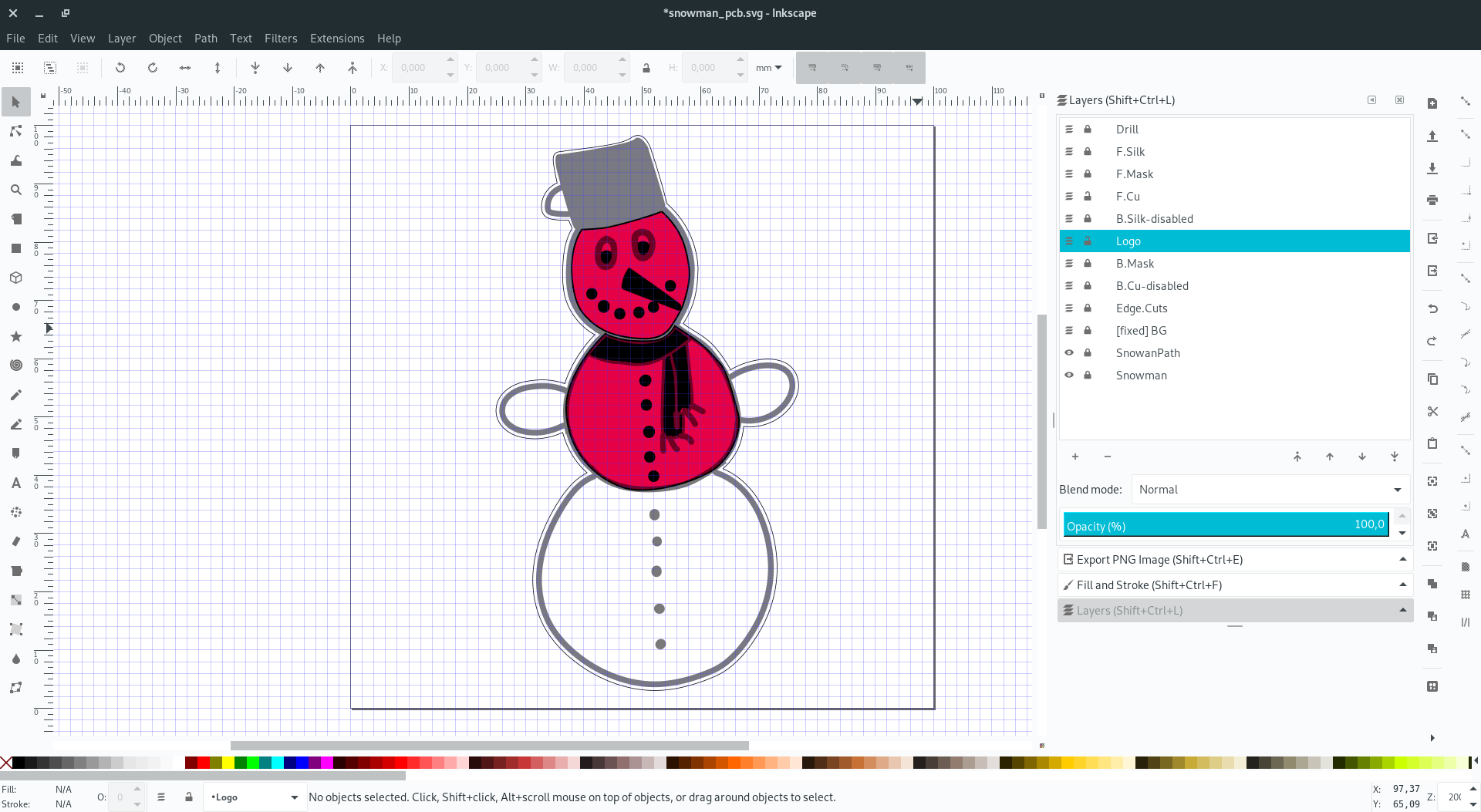 Snowman PCB design in Inkscape